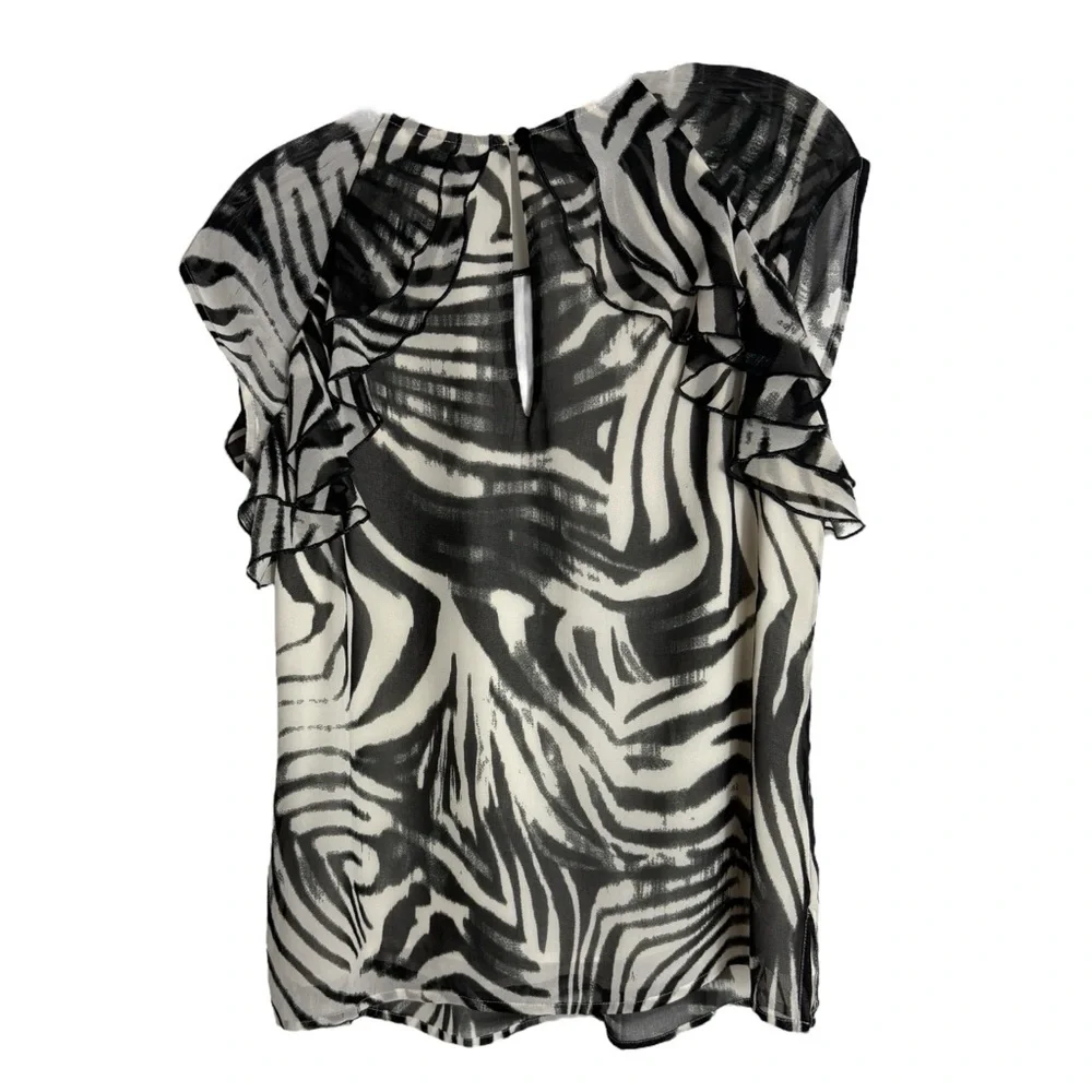 W by WORTH Zebra Print Sleeveless Flounce/Ruffles Blouse Size 2— Quiet Luxury! - Picture 4 of 9